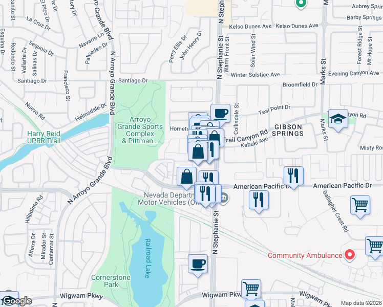 map of restaurants, bars, coffee shops, grocery stores, and more near 230 Sweet Spot Street in Henderson