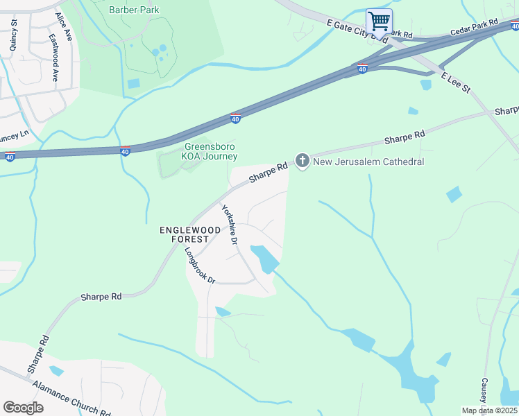 map of restaurants, bars, coffee shops, grocery stores, and more near 2401 Beaverbrook Drive in Greensboro