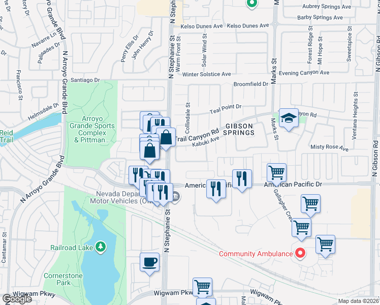 map of restaurants, bars, coffee shops, grocery stores, and more near 1158 Light Sky Avenue in Henderson