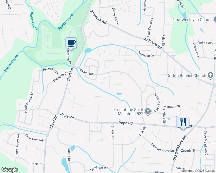 map of restaurants, bars, coffee shops, grocery stores, and more near 3628 Tea Berry Ridge Road in Winston-Salem
