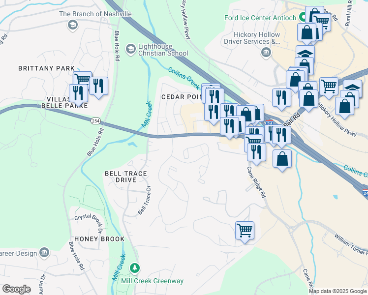 map of restaurants, bars, coffee shops, grocery stores, and more near 1307 Arbor Ridge Drive in Nashville