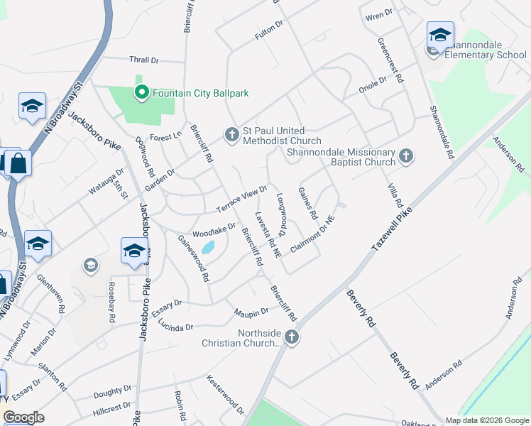map of restaurants, bars, coffee shops, grocery stores, and more near 5325 Lavesta Drive in Knoxville