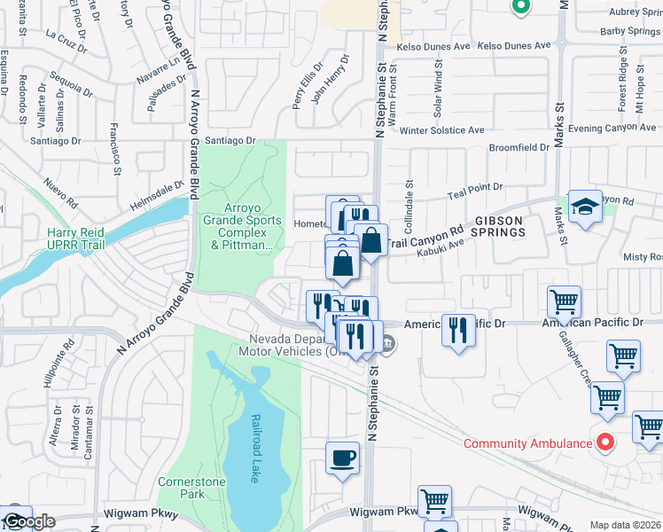 map of restaurants, bars, coffee shops, grocery stores, and more near 230 Sweet Spot Street in Henderson