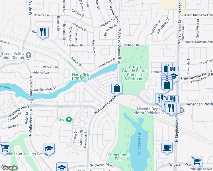 map of restaurants, bars, coffee shops, grocery stores, and more near 1620 Coal Valley Drive in Henderson
