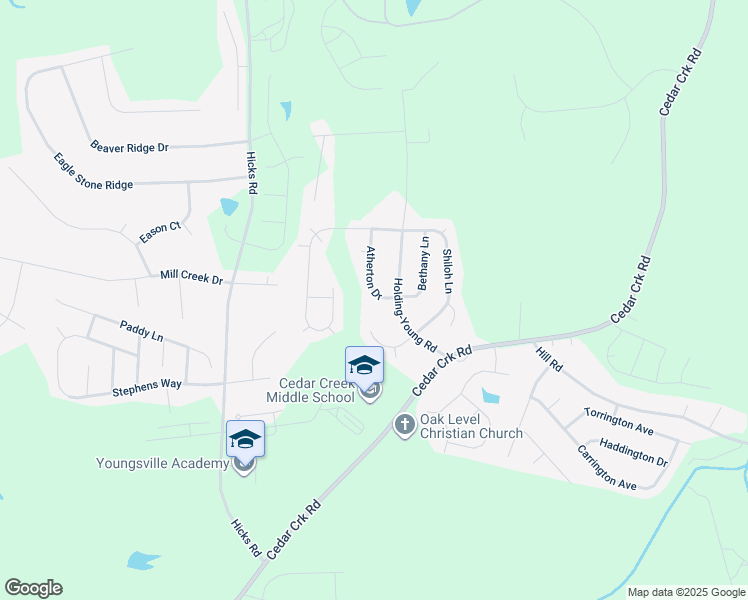 map of restaurants, bars, coffee shops, grocery stores, and more near 110 Bondhu Place in Youngsville