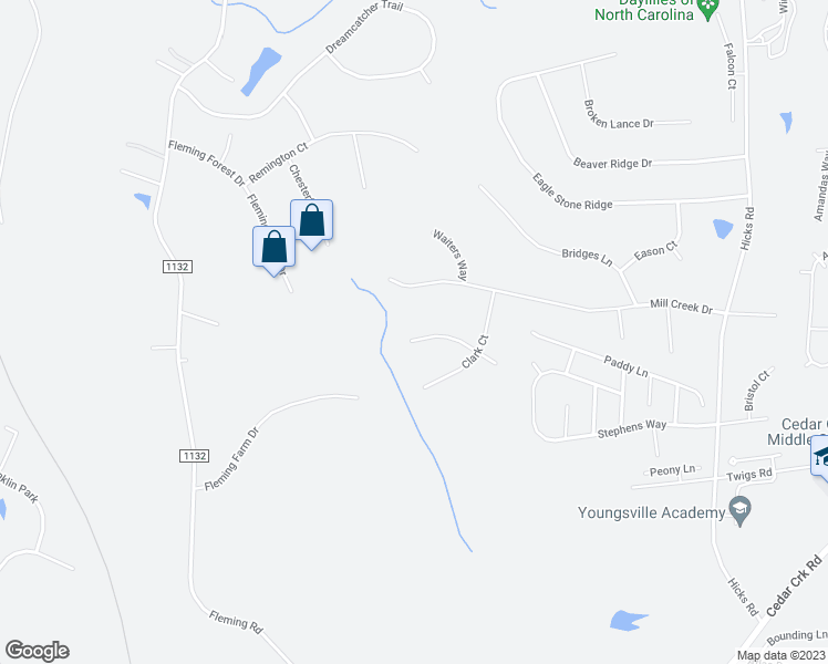 map of restaurants, bars, coffee shops, grocery stores, and more near 124 Madeline Court in Youngsville