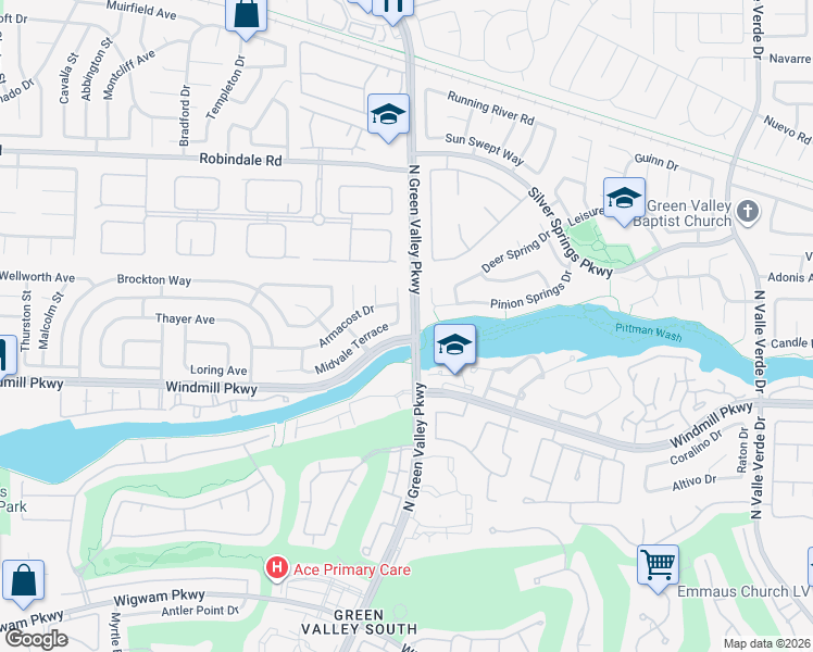 map of restaurants, bars, coffee shops, grocery stores, and more near 2203 Midvale Terrace in Henderson