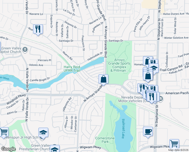 map of restaurants, bars, coffee shops, grocery stores, and more near 1613 Cave Spring Drive in Henderson