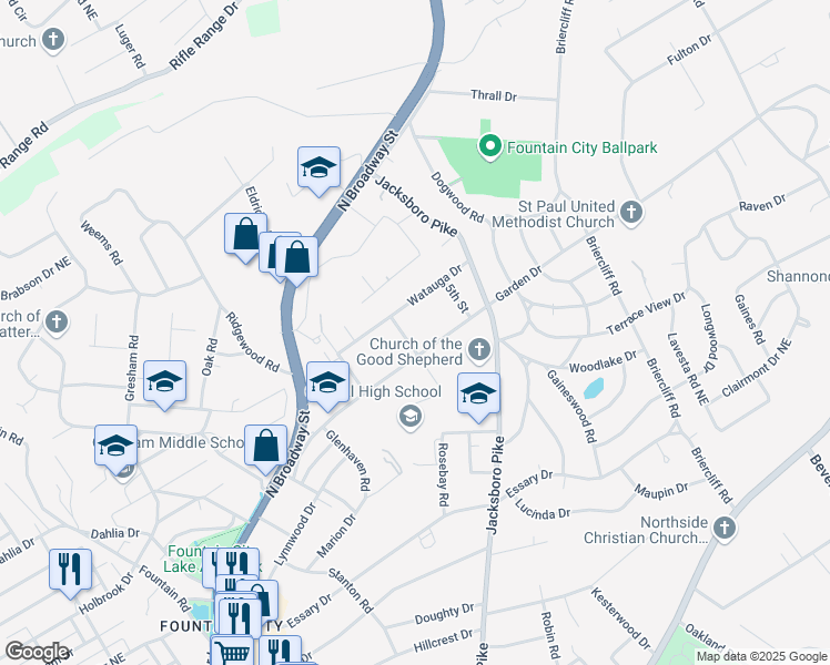 map of restaurants, bars, coffee shops, grocery stores, and more near 3329 Garden Drive in Knoxville