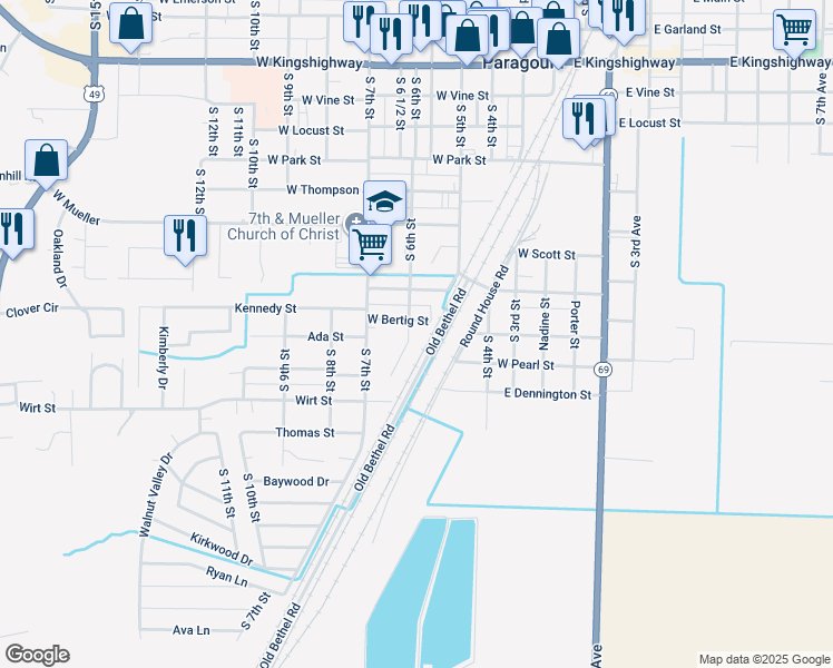 map of restaurants, bars, coffee shops, grocery stores, and more near 1310 South 6th Street in Paragould