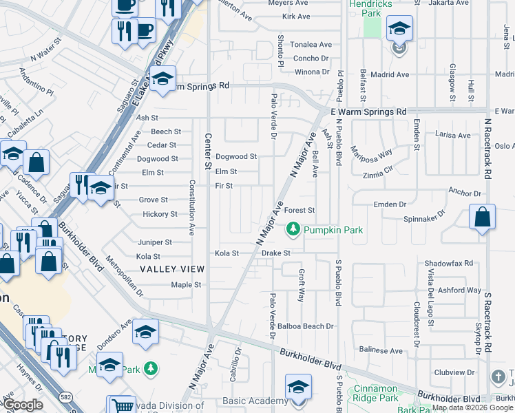 map of restaurants, bars, coffee shops, grocery stores, and more near 846 Fairview Drive in Henderson