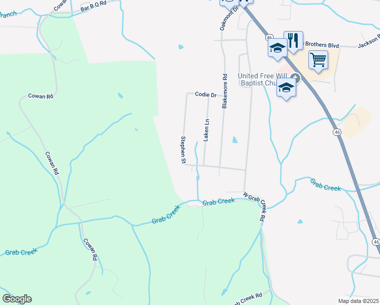 map of restaurants, bars, coffee shops, grocery stores, and more near 213 Stephen Street in Dickson