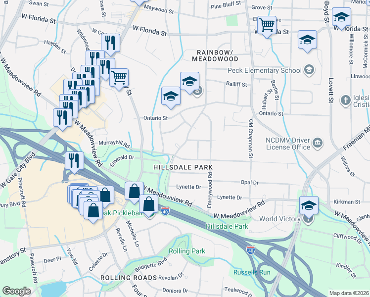 map of restaurants, bars, coffee shops, grocery stores, and more near in Greensboro