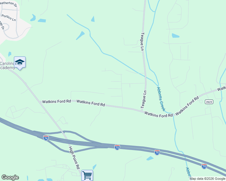 map of restaurants, bars, coffee shops, grocery stores, and more near 7151 Watkins Landing Court in Kernersville