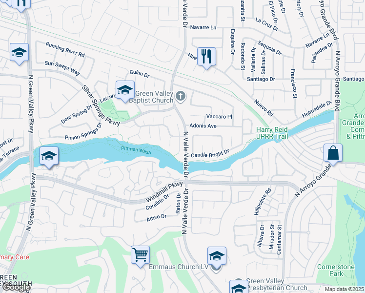 map of restaurants, bars, coffee shops, grocery stores, and more near 212 South White Cloud Circle in Henderson