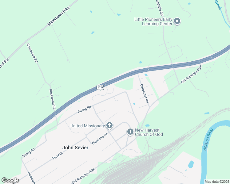 map of restaurants, bars, coffee shops, grocery stores, and more near 7412 Rising Road in Knoxville