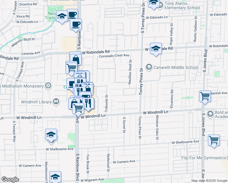 map of restaurants, bars, coffee shops, grocery stores, and more near 6635 Ironbound Bay Avenue in Las Vegas