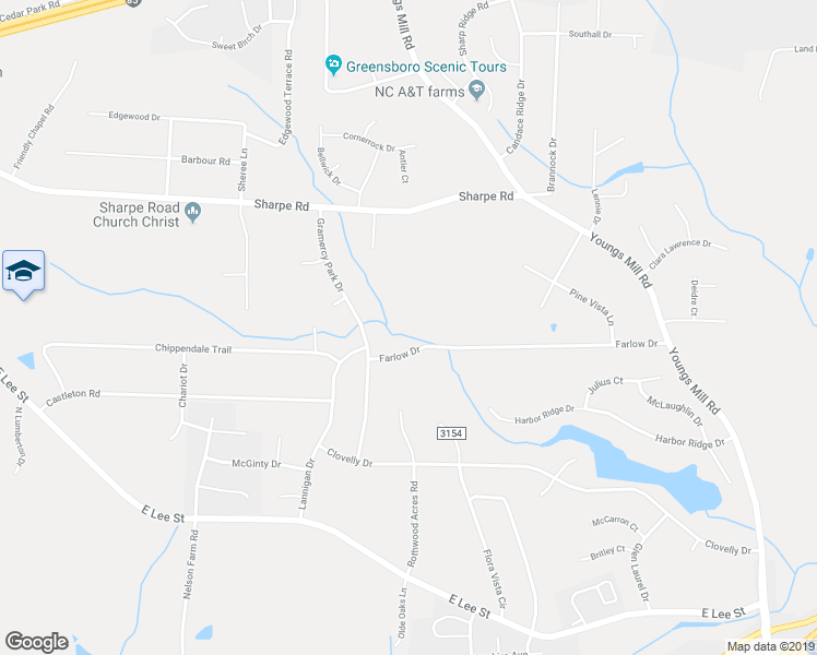 map of restaurants, bars, coffee shops, grocery stores, and more near 4209 Farlow Drive in Greensboro