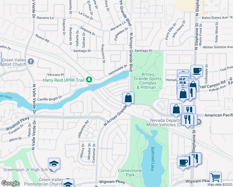 map of restaurants, bars, coffee shops, grocery stores, and more near 1623 Hennepin Drive in Henderson