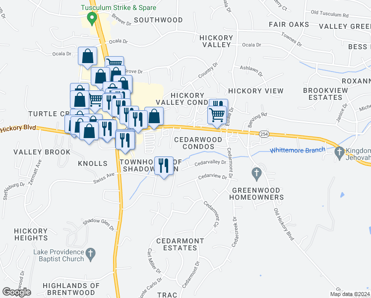 map of restaurants, bars, coffee shops, grocery stores, and more near 567 Cedar Drive in Nashville