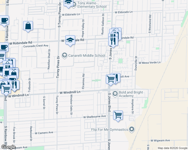 map of restaurants, bars, coffee shops, grocery stores, and more near 7977 Delft Blue Street in Las Vegas
