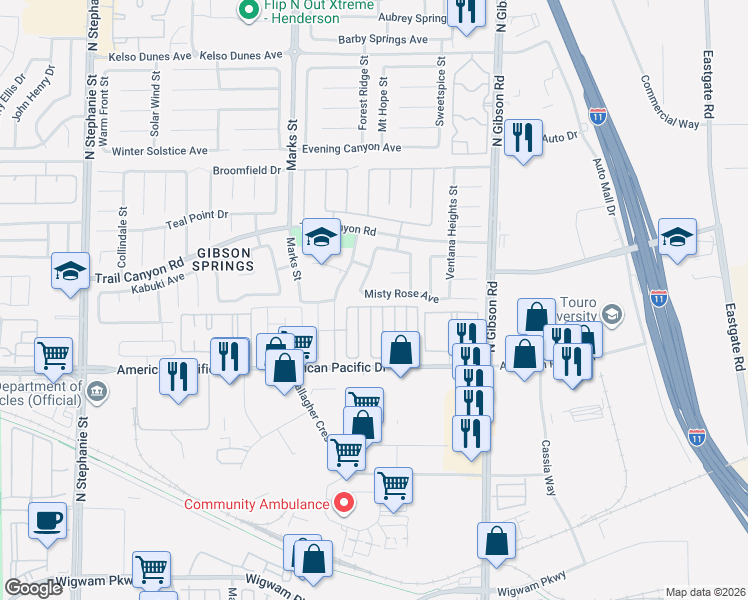 map of restaurants, bars, coffee shops, grocery stores, and more near 215 Luninborg Street in Henderson