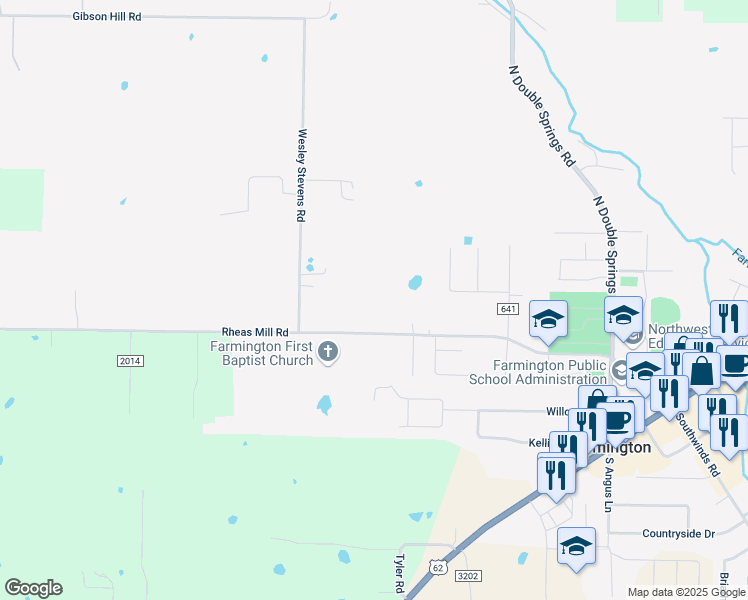 map of restaurants, bars, coffee shops, grocery stores, and more near 530 Rheas Mill Road in Farmington