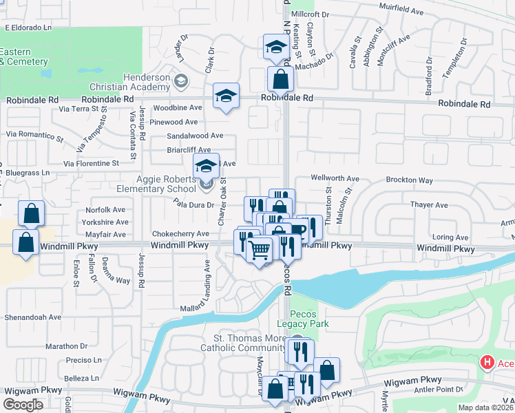 map of restaurants, bars, coffee shops, grocery stores, and more near 2691 Dark Star Avenue in Henderson
