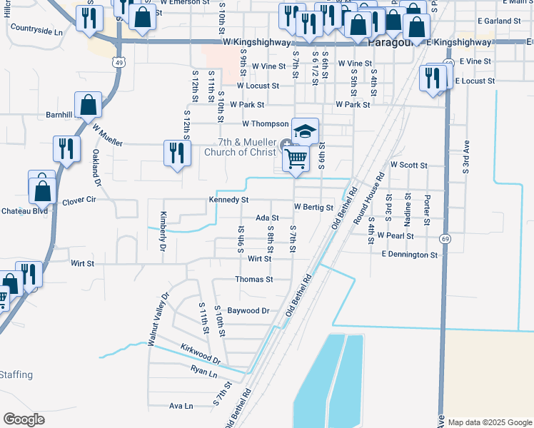 map of restaurants, bars, coffee shops, grocery stores, and more near 803 Howell Street in Paragould
