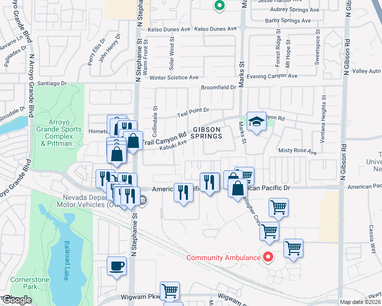 map of restaurants, bars, coffee shops, grocery stores, and more near 231 Oxford Cloth Court in Henderson