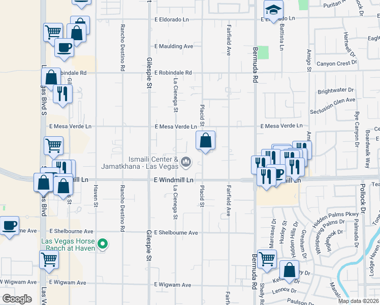 map of restaurants, bars, coffee shops, grocery stores, and more near 8025 Placid Street in Las Vegas