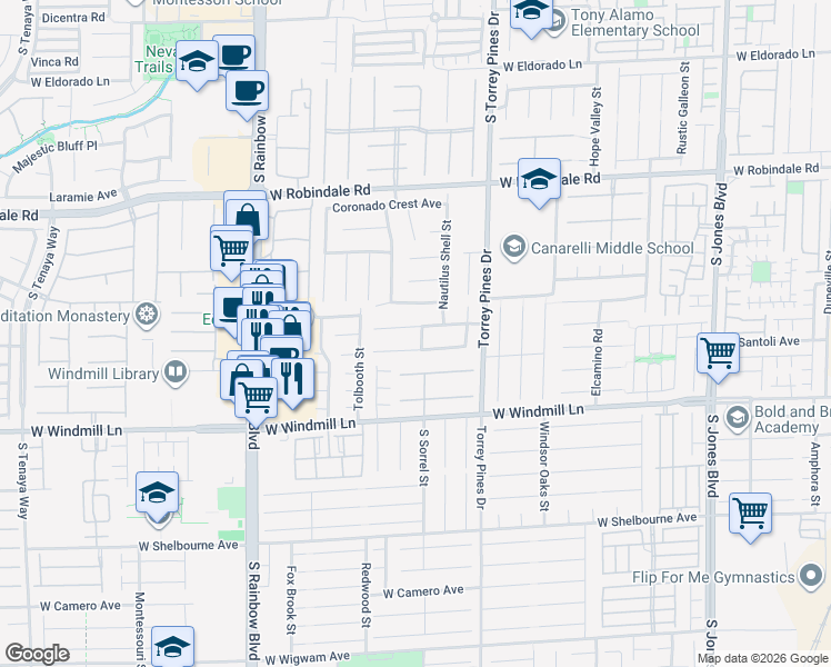 map of restaurants, bars, coffee shops, grocery stores, and more near 6635 Ironbound Bay Avenue in Las Vegas