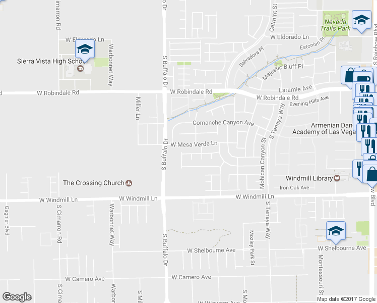 map of restaurants, bars, coffee shops, grocery stores, and more near 7692 Mohawk Cliff Avenue in Las Vegas