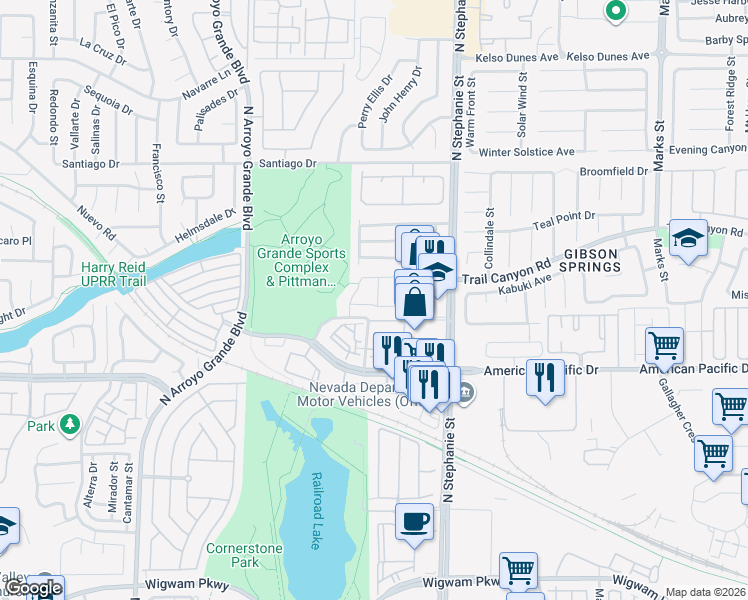 map of restaurants, bars, coffee shops, grocery stores, and more near 9 Quest Park Street in Henderson