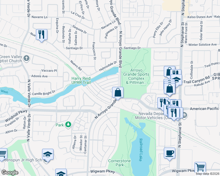 map of restaurants, bars, coffee shops, grocery stores, and more near 1613 Cave Spring Drive in Henderson