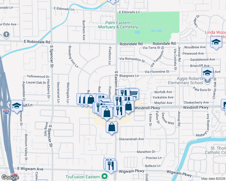 map of restaurants, bars, coffee shops, grocery stores, and more near 7990 Firethorn Lane in Las Vegas