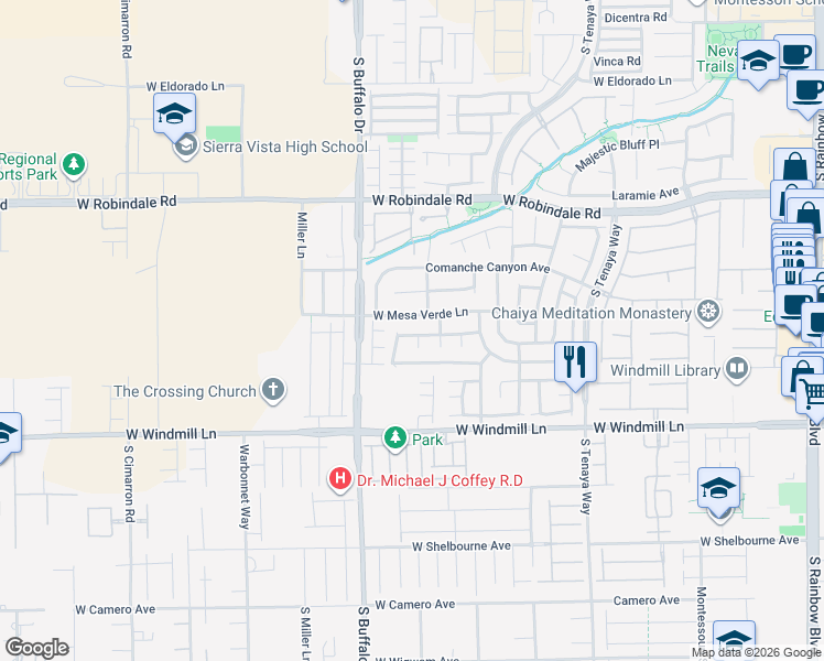 map of restaurants, bars, coffee shops, grocery stores, and more near 7692 Mohawk Cliff Avenue in Las Vegas