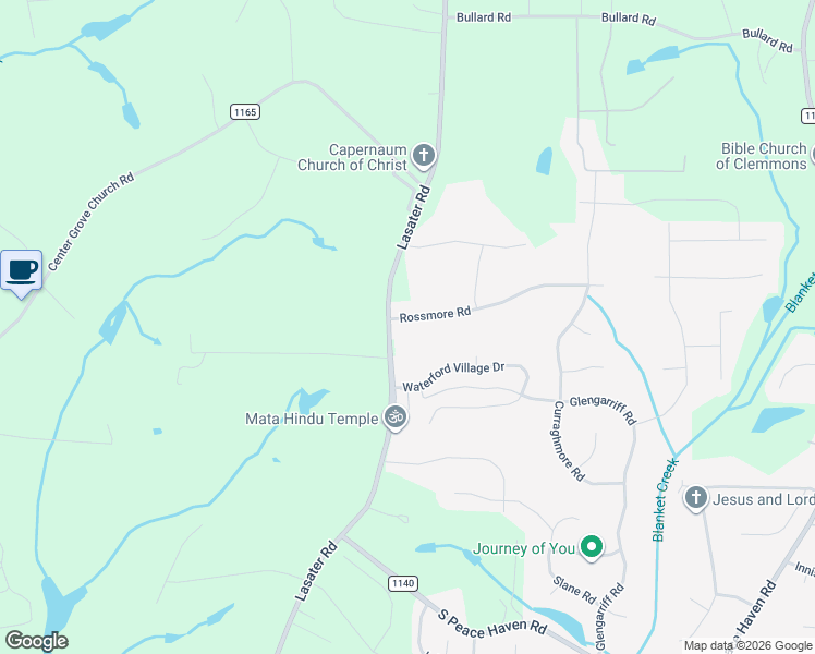 map of restaurants, bars, coffee shops, grocery stores, and more near 8621 Lasater Road in Clemmons