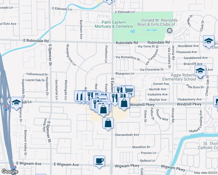 map of restaurants, bars, coffee shops, grocery stores, and more near 7990 Firethorn Lane in Las Vegas