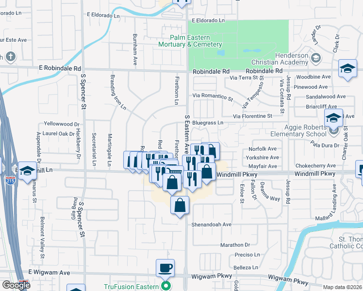 map of restaurants, bars, coffee shops, grocery stores, and more near 7942 Firethorn Lane in Las Vegas