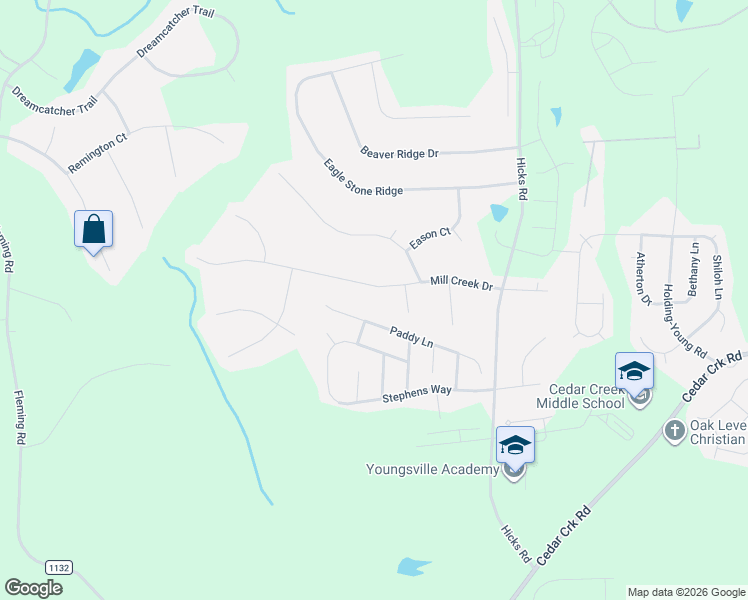 map of restaurants, bars, coffee shops, grocery stores, and more near 160 Mill Creek Drive in Youngsville