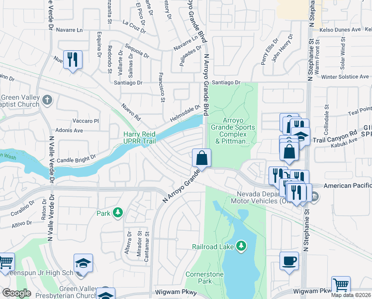 map of restaurants, bars, coffee shops, grocery stores, and more near 1619 Hennepin Drive in Henderson