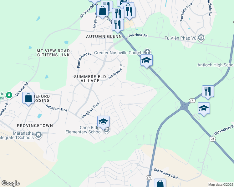 map of restaurants, bars, coffee shops, grocery stores, and more near 5055 Mountain Springs Road in Nashville