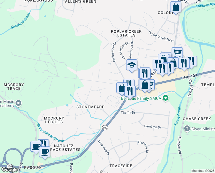 map of restaurants, bars, coffee shops, grocery stores, and more near 621 Collinscrest Court in Nashville