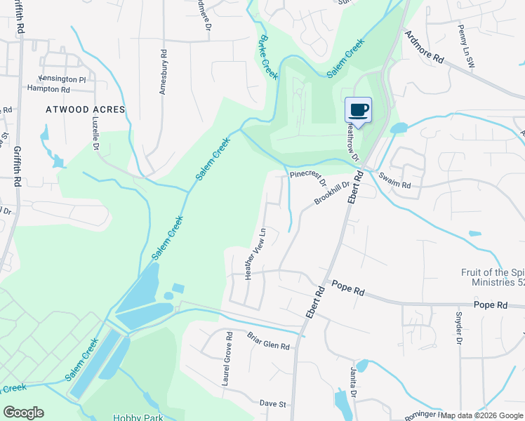 map of restaurants, bars, coffee shops, grocery stores, and more near 3716 Heather View Lane in Winston-Salem