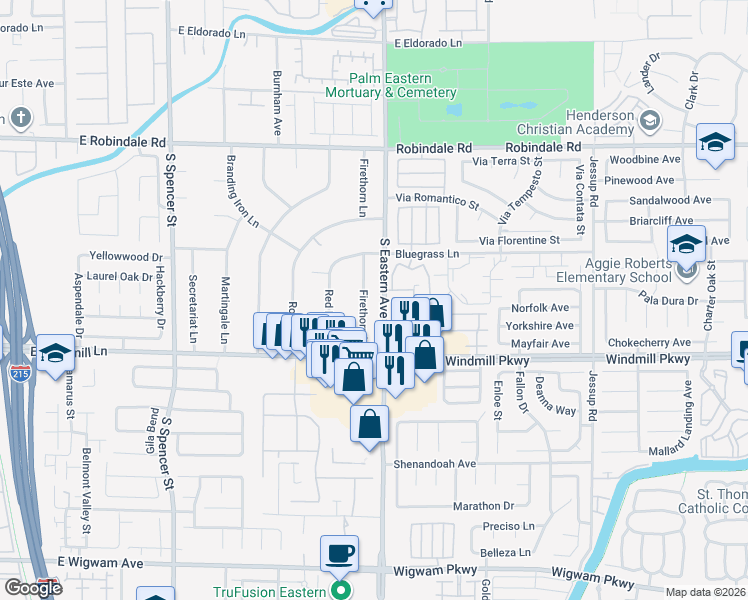 map of restaurants, bars, coffee shops, grocery stores, and more near 7942 Firethorn Lane in Las Vegas