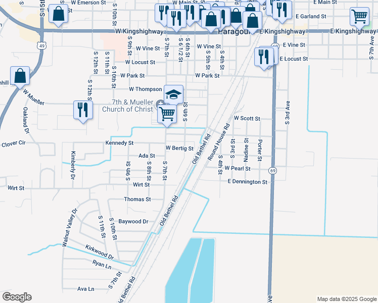 map of restaurants, bars, coffee shops, grocery stores, and more near 500 West Baldwin Street in Paragould