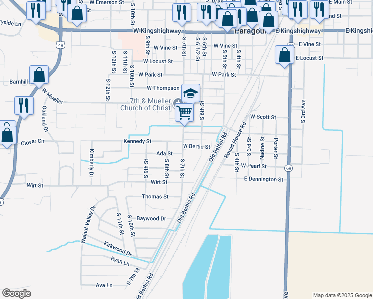 map of restaurants, bars, coffee shops, grocery stores, and more near 1114 South 7th Street in Paragould