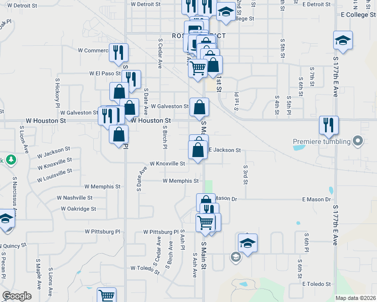 map of restaurants, bars, coffee shops, grocery stores, and more near 824 South Main Street in Broken Arrow