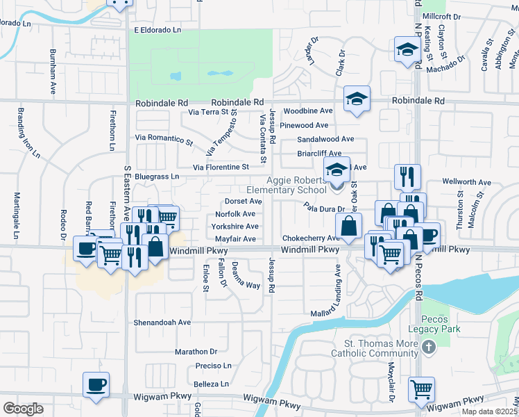 map of restaurants, bars, coffee shops, grocery stores, and more near 2800 Norfolk Avenue in Henderson